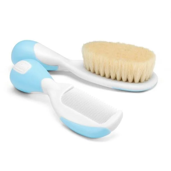 Chicco Pente e Escova para Cabelo de Cerdas Naturais Azul