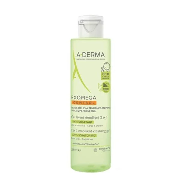 A-Derma Exomega Control Gel de Limpeza 2 em 1 Corpo e Cabelo 200mL