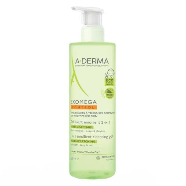 A-Derma Exomega Control Gel de Limpeza 2 em 1 Corpo e Cabelo 500mL
