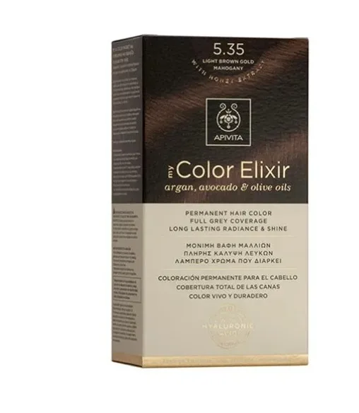 Apivita My Color Elixir Kit Coloração Permanente 5.35 Castanho Claro Dourado Mogno